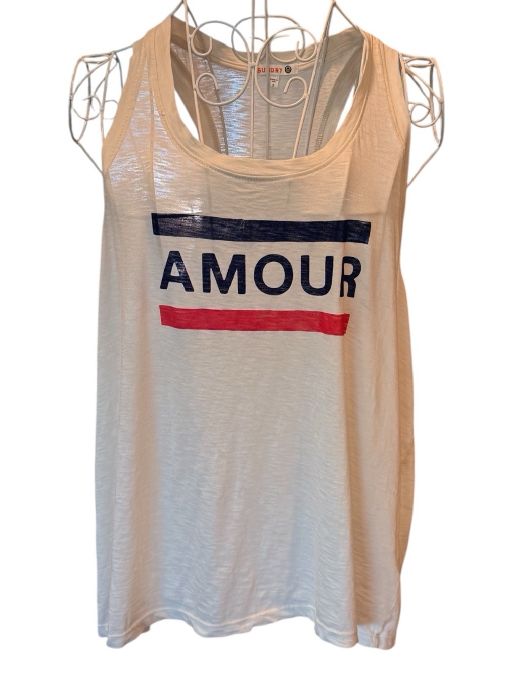 Sundry Amour Graphic Tank Cream Navy Red French Slub Jersey Size 2 Medium
